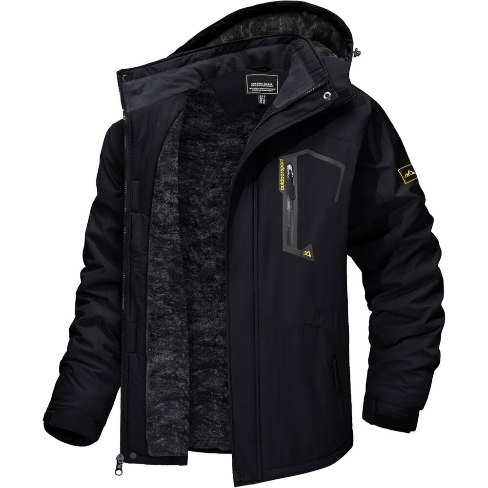 Men's #215 Black Winter Ski Jacket Water Resistant Fleece Hooded Parka